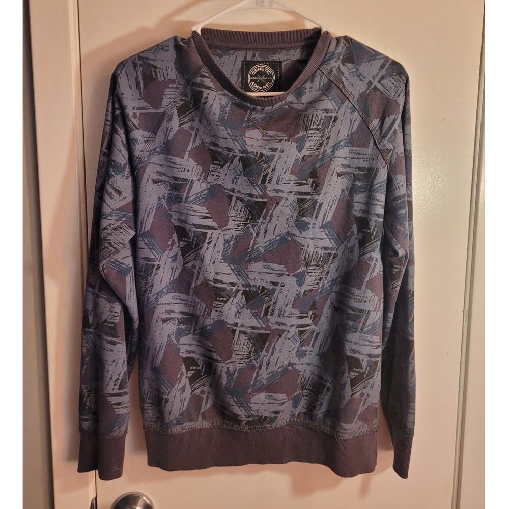 GENETIC APPAREL Mens Blue Graphic Sweatshirt Sz. Small Brushed Print Skater